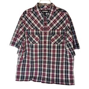 Blackhawk! Men's Warrior Wear Button Shirt Maroon Red Gray Plaid Size XL